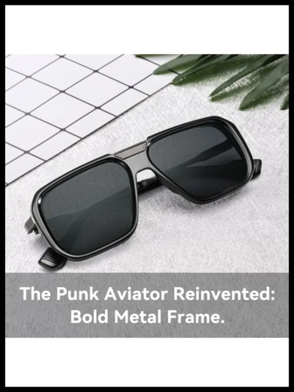 Square Aviator Sunglasses Men Metal Frame Punk Retro UV400 Shades